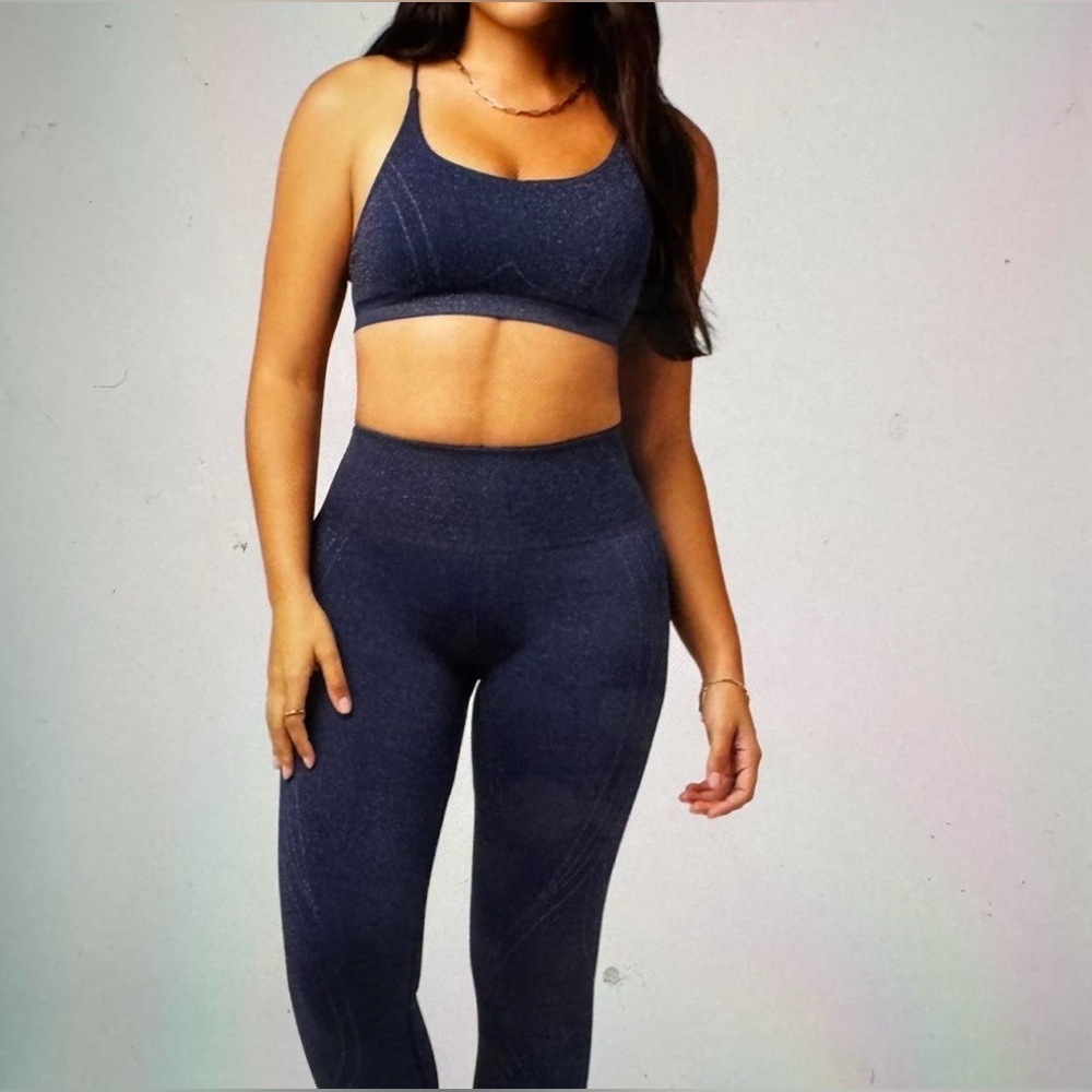Fabletics Khloe Edit Navy Sparkle Bra & Legging SET Size M